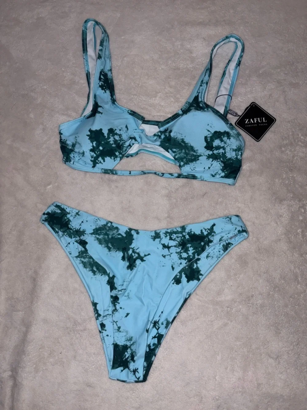 Zaful Aqua and Teal Tie-Dye Cutout Bikini Set - Picture 1 of 2
